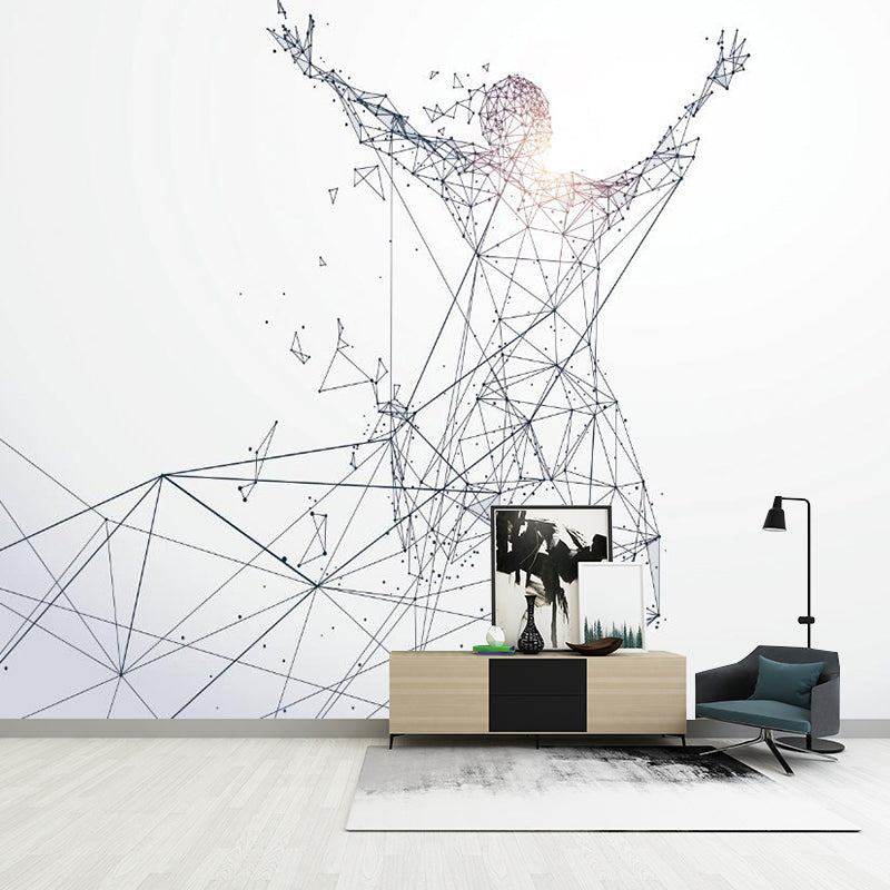 3D Geometric Man Jumping Murals Minimalistic Washable Office Wall Art, Made to Measure