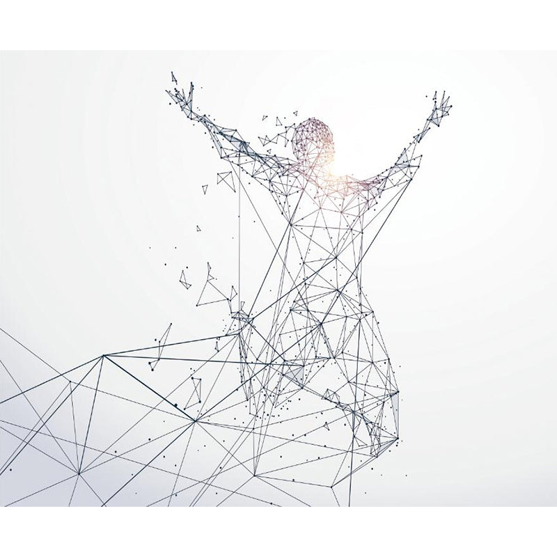 3D Geometric Man Jumping Murals Minimalistic Washable Office Wall Art, Made to Measure