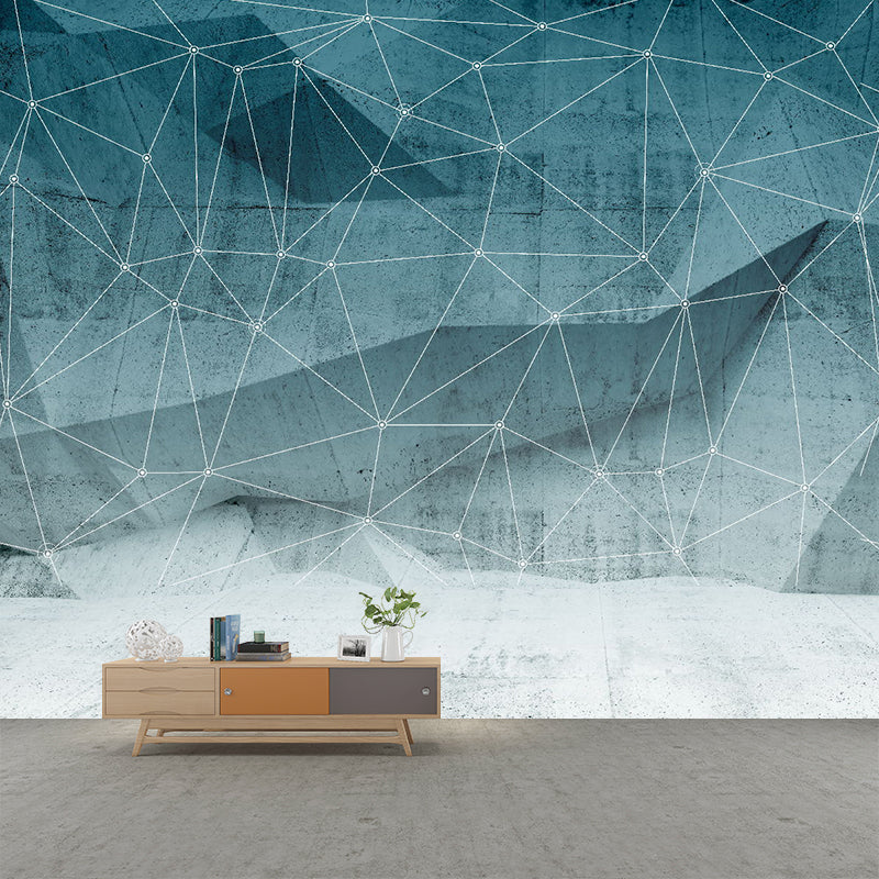 Modern Geometric Net Mural Decal Grey-Green Moisture Resistant Wall Covering for Home