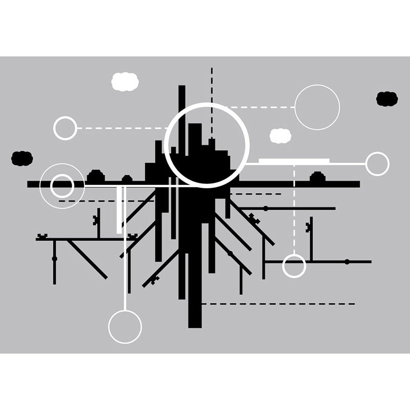 City Construction Wallpaper Murals Minimalist Non-Woven Cloth Wall Art in Black-Grey-White