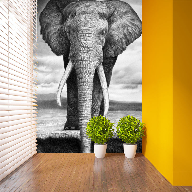 Black-White Elephant Wallpaper Murals Waterproof Contemporary Bedroom Wall Decor
