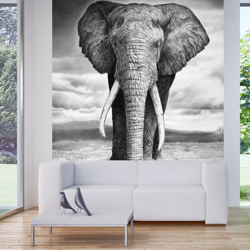 Black-White Elephant Wallpaper Murals Waterproof Contemporary Bedroom Wall Decor