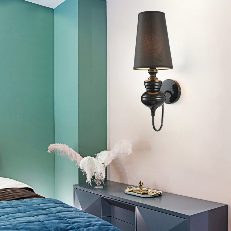 Tapered Wall Sconce Lighting Contemporary Fabric White/Black/Silver LED Sconce Light, 6"/8"/10" Dia