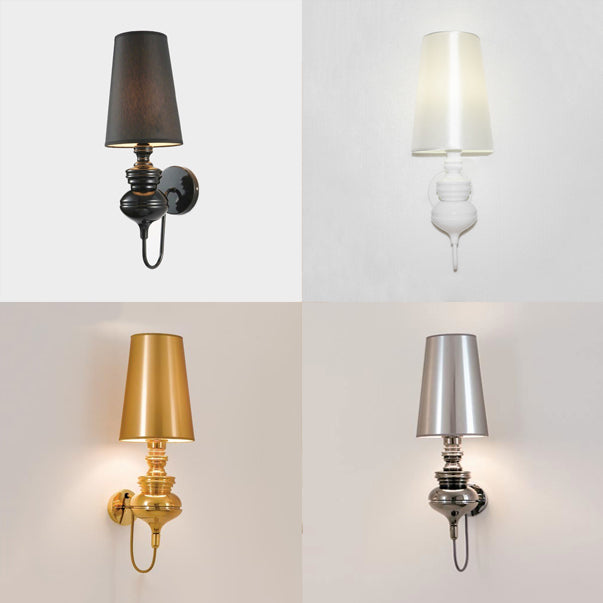 Tapered Wall Sconce Lighting Contemporary Fabric White/Black/Silver LED Sconce Light, 6"/8"/10" Dia