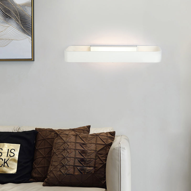 Rectangular Living Room Wall Sconce Fixture Aluminum 12"/16" Dia LED Minimalism Wall Mounted Lamp in Black/White