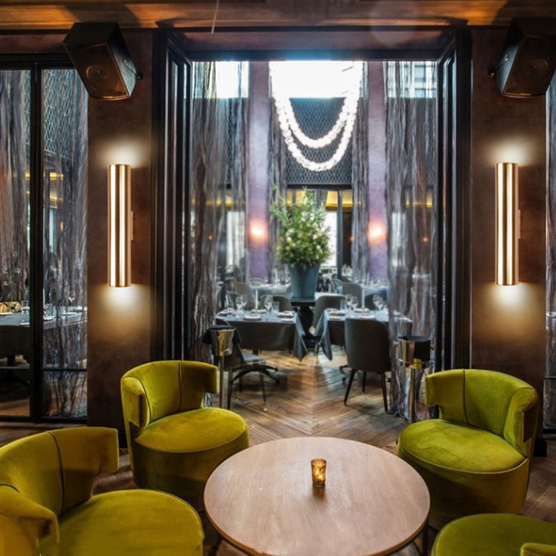 Gold Cylinder Wall Sconce Fixture Modern Style 2"/3" Width LED Metal Wall Lamp in Gold for Corridor