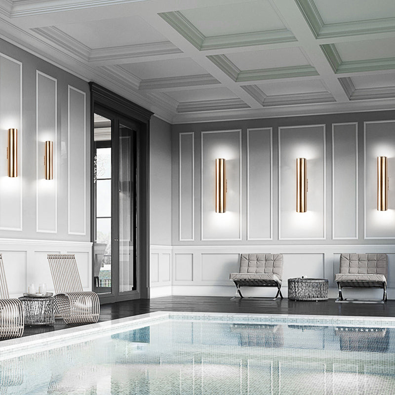 Gold Cylinder Wall Sconce Fixture Modern Style 2"/3" Width LED Metal Wall Lamp in Gold for Corridor