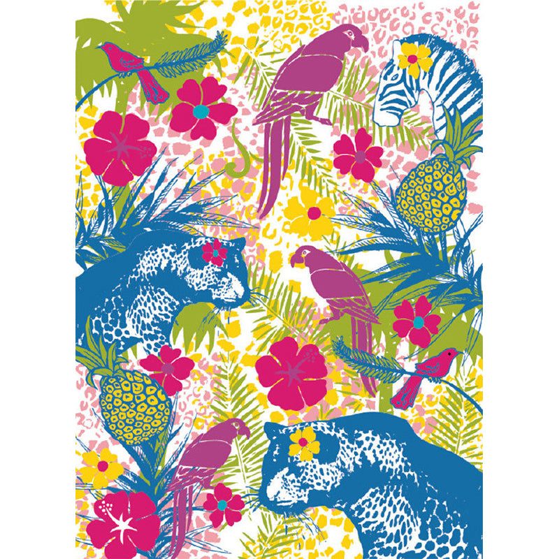 Modern Flower Field Animals Mural Rose Red-Blue-Green Stain Resistant Wall Art for Home