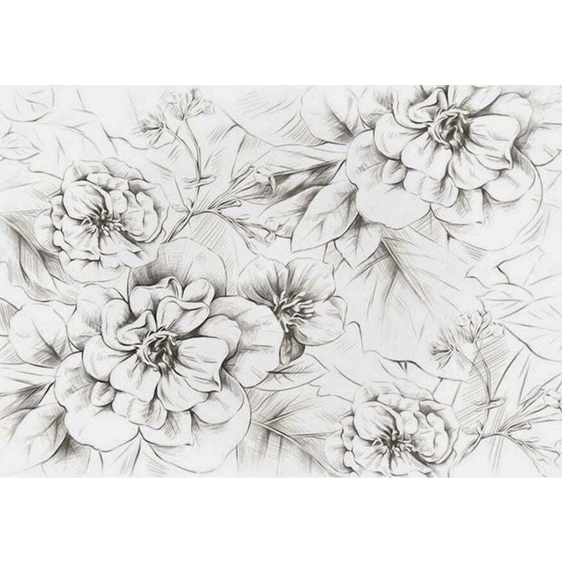 Peony Sketch Wall Paper Murals Modernist Waterproof Bedroom Wall Art, Made to Measure