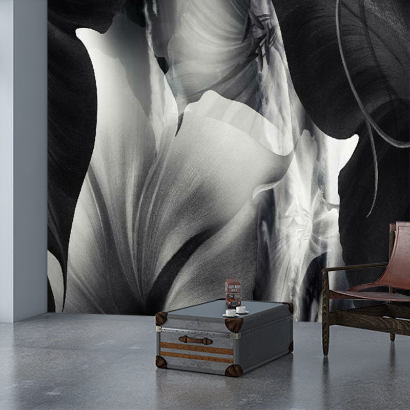 Full Size Floral Wall Mural Decal Black-White Non-Woven Wall Decor, Moisture Resistant, Custom Made
