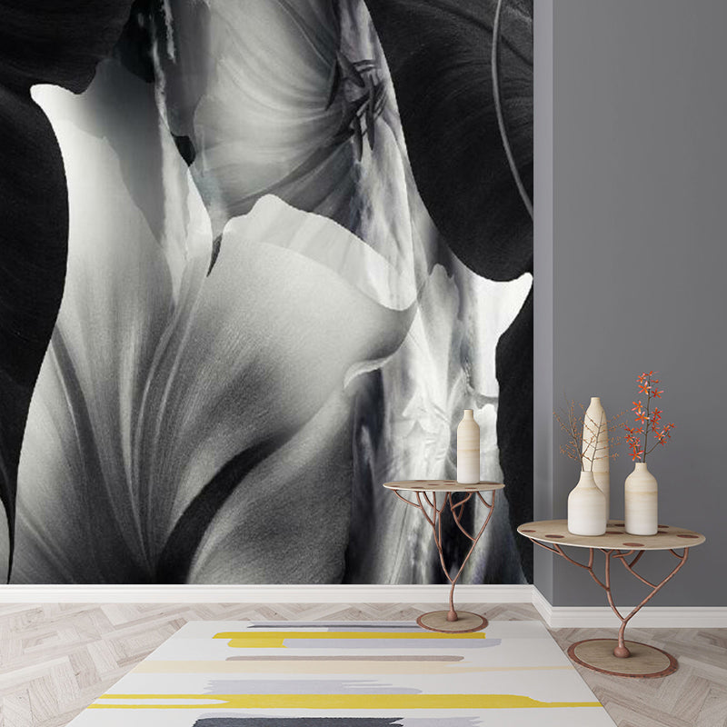 Full Size Floral Wall Mural Decal Black-White Non-Woven Wall Decor, Moisture Resistant, Custom Made