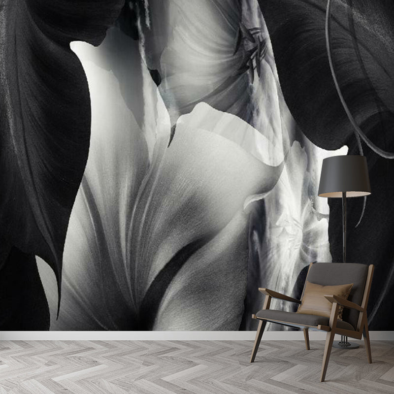 Full Size Floral Wall Mural Decal Black-White Non-Woven Wall Decor, Moisture Resistant, Custom Made