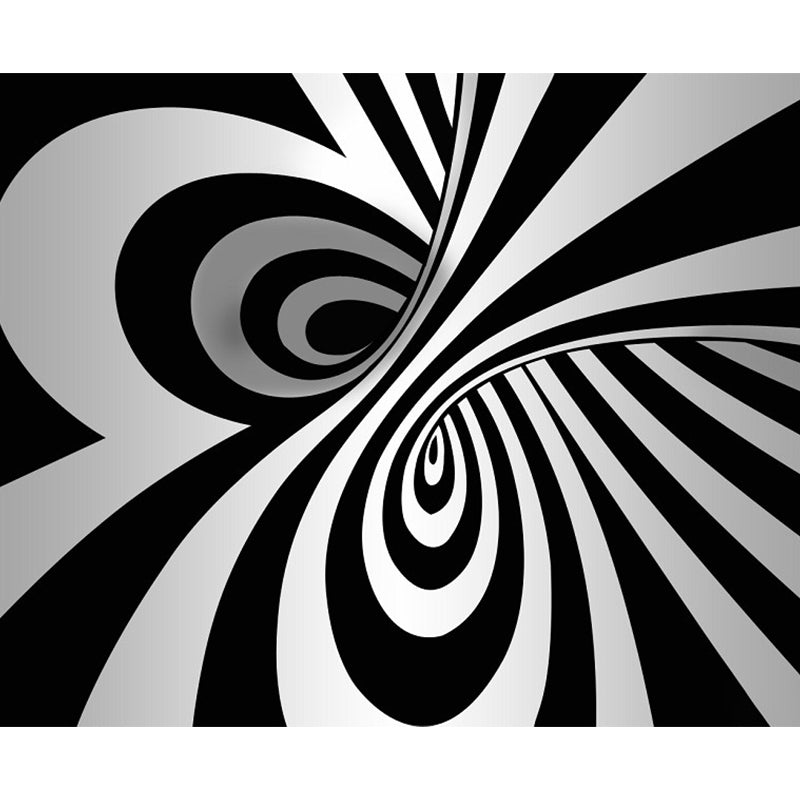 Modern Zebra Print Murals Wallpaper Black-White Spiral Wall Covering for Living Room