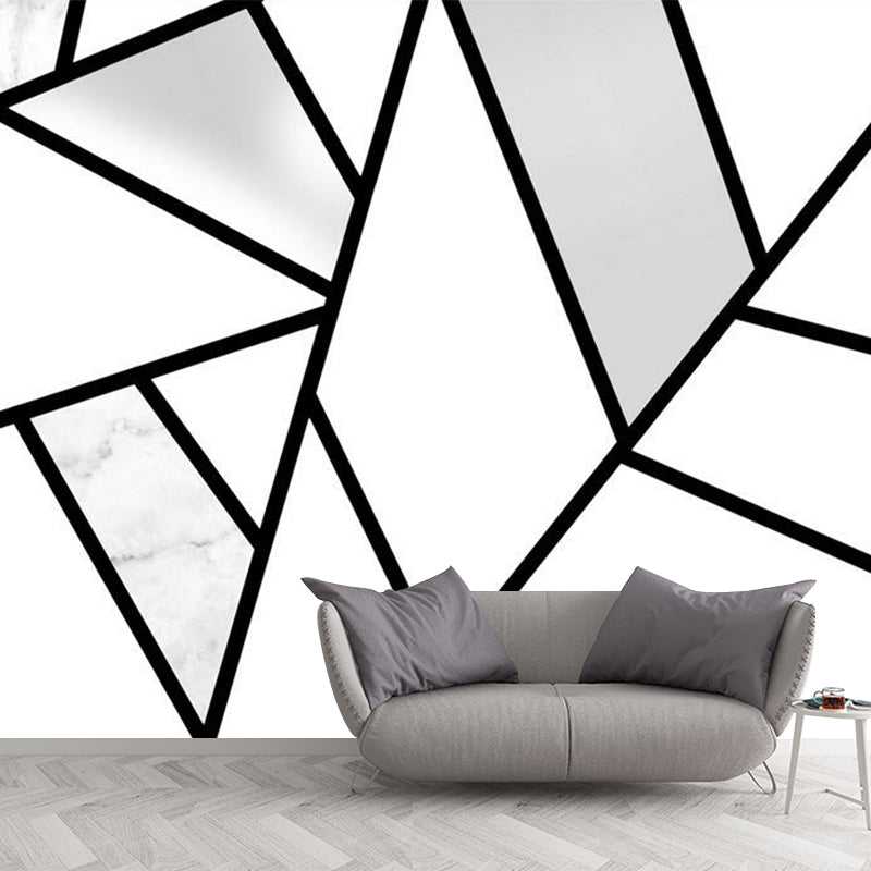 Geometry Line Art Wall Mural Decal Minimalist Non-Woven Cloth Wall Decor in Black-White