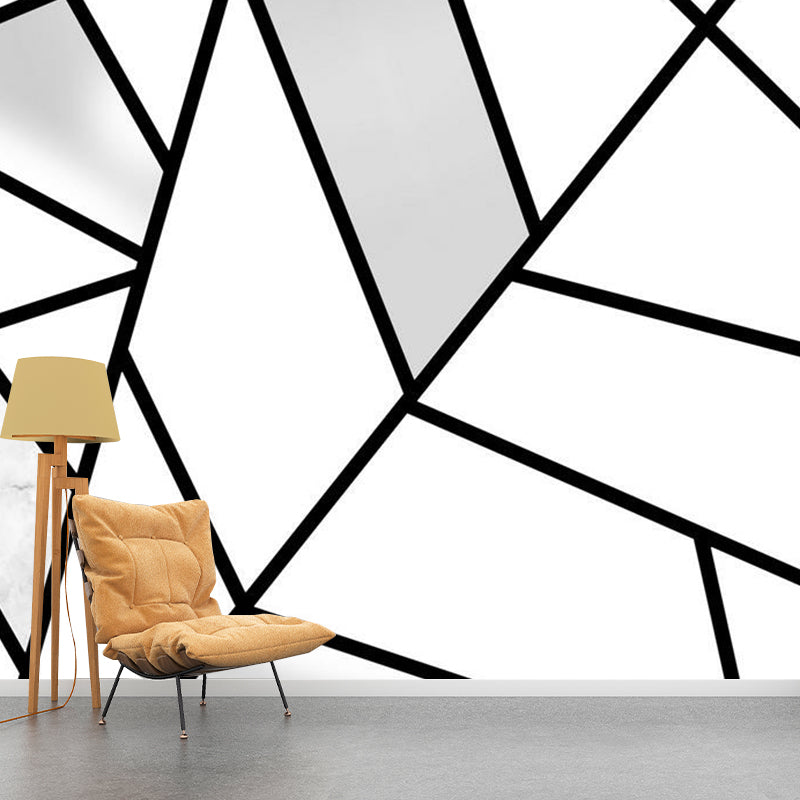 Geometry Line Art Wall Mural Decal Minimalist Non-Woven Cloth Wall Decor in Black-White