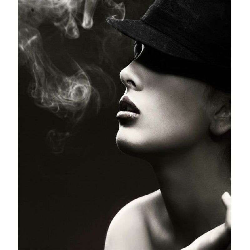 Elegant Smoking Woman Mural Decal for Bedroom, Black-White, Custom Size Available