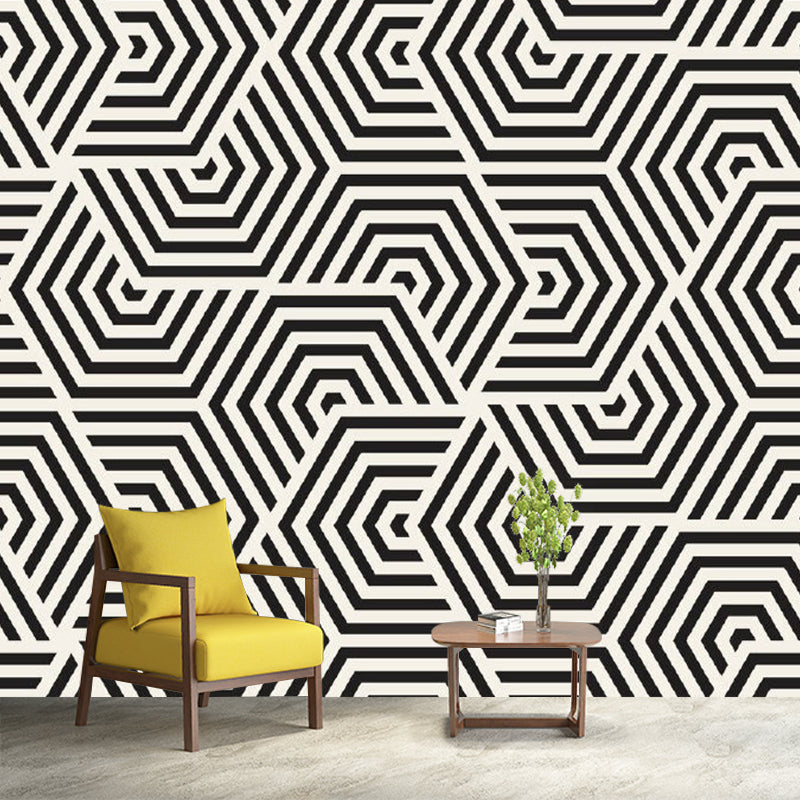 Minimalistic Geometric Wall Murals Black-Yellow Bedroom Wall Art, Made to Measure