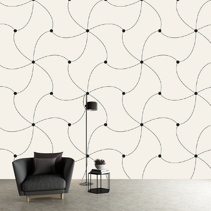 Full Size Net Mural Decal for Living Room Geometric Wall Decor in Black-White, Washable