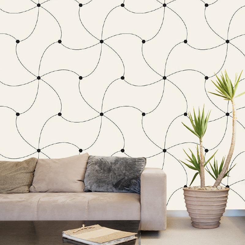 Full Size Net Mural Decal for Living Room Geometric Wall Decor in Black-White, Washable