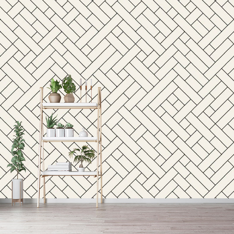 Simple Geometric Interwoven Murals Black-White Stain-Proof Wall Art for Living Room