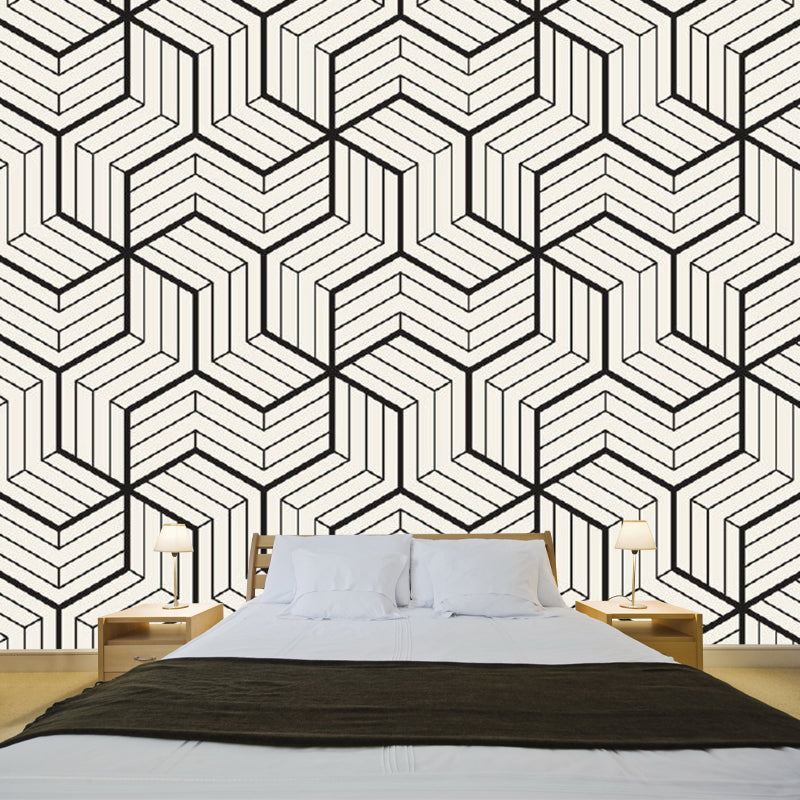 Matrix Wall Paper Murals Black-White Contemporary Wall Art for Bedroom, Customized Size