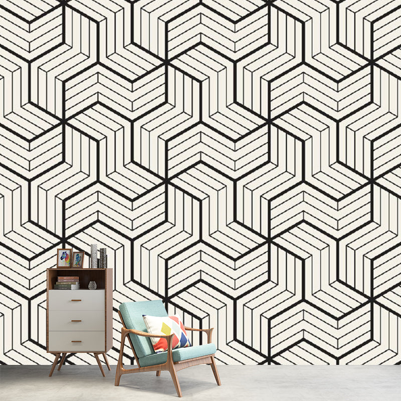 Matrix Wall Paper Murals Black-White Contemporary Wall Art for Bedroom, Customized Size