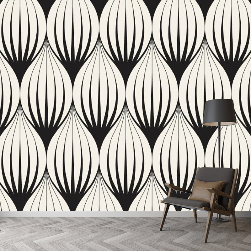 Black-White Raindrop Mural Decal Moisture Resistant Modern Bedroom Wall Covering