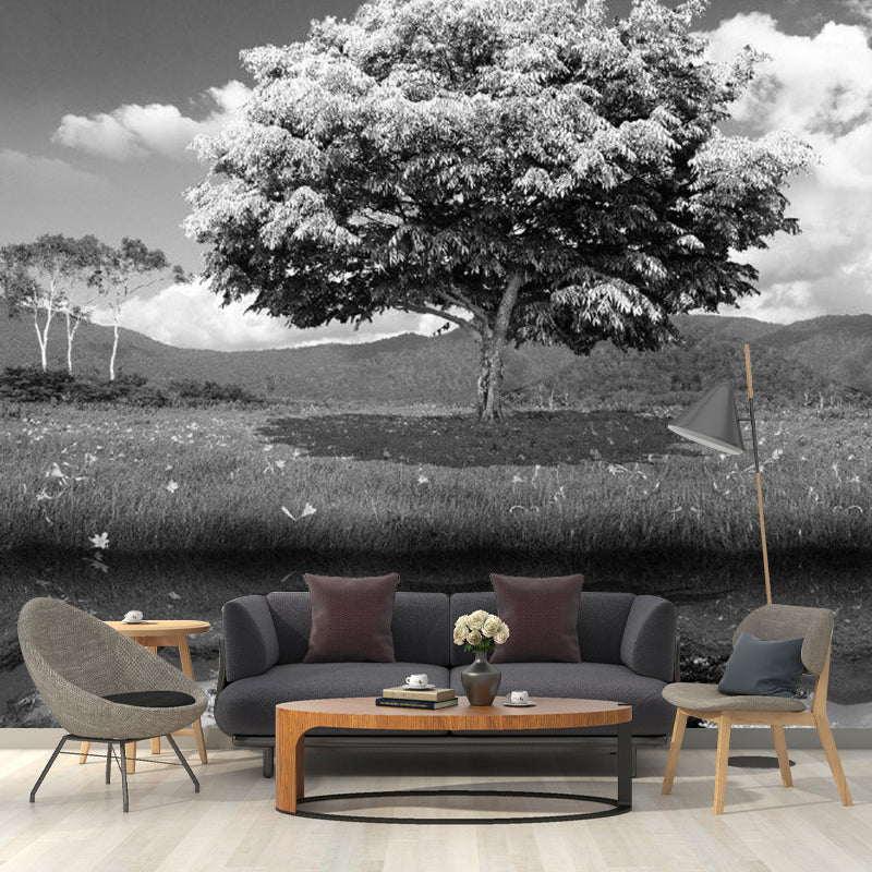 Illustration Lakeside Tree Wall Murals Whole Wall Art for Living Room, Personalized Size