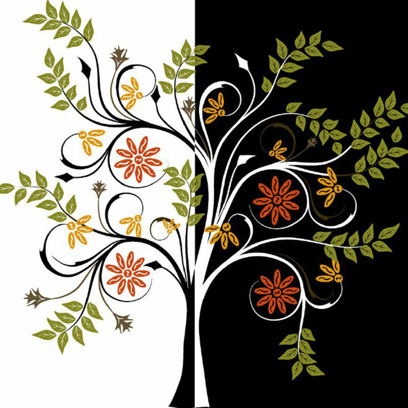 Green-Black Tree Murals Botanical Modern Art Stain Resistant Wall Decor for Bedroom