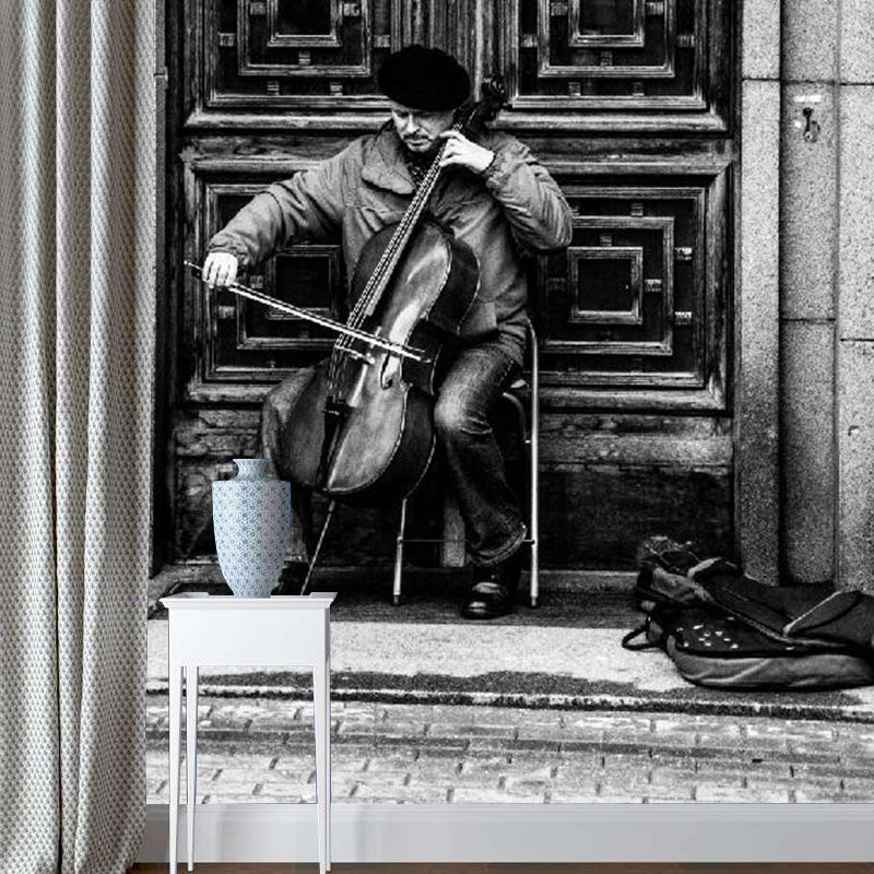 Photography Street Artist Wallpaper Mural for Home Decoration, Black-White, Custom Print