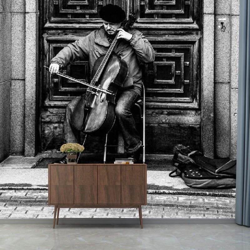 Photography Street Artist Wallpaper Mural for Home Decoration, Black-White, Custom Print