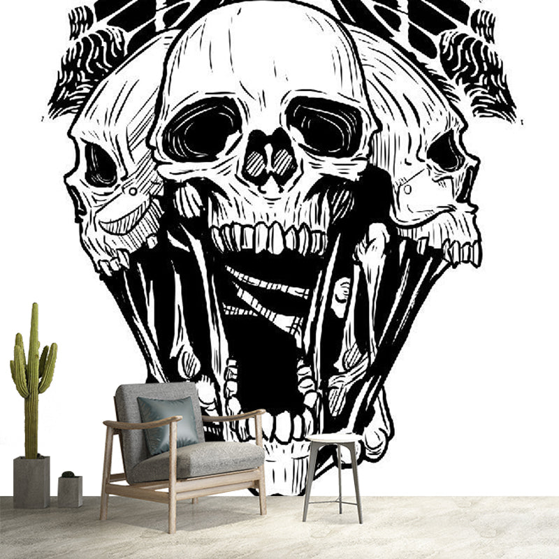 Death Skull and Butterfly Murals Novelty Non-Woven Material Wall Decor in Black-White