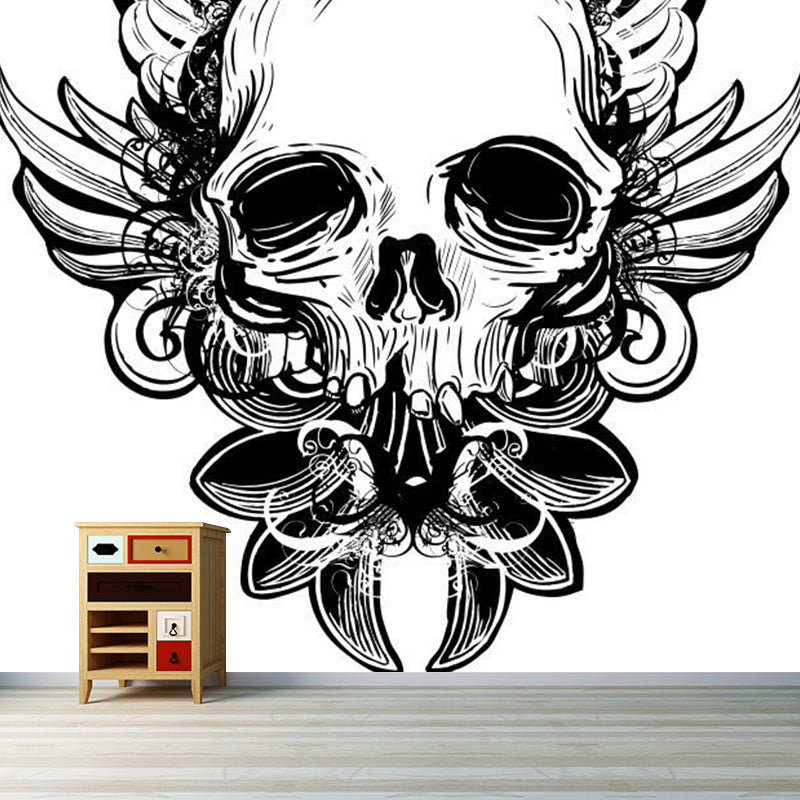 Strange Skull Mural Decal Black and White Waterproofing Wall Art for Living Room