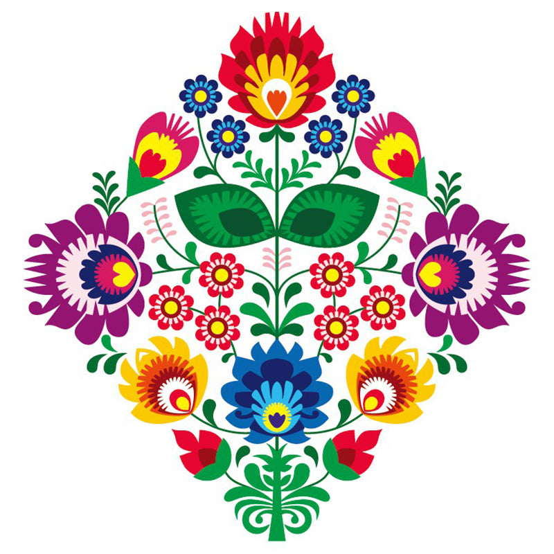 Boho Symmetric Flower Wall Murals for Home Decoration Custom Wall Art in Red-Yellow-Blue-Green