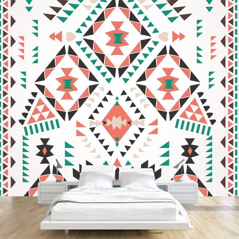 Full Size Triangle Wall Mural Boho Imaginative Geometry Wall Covering in Red-Green