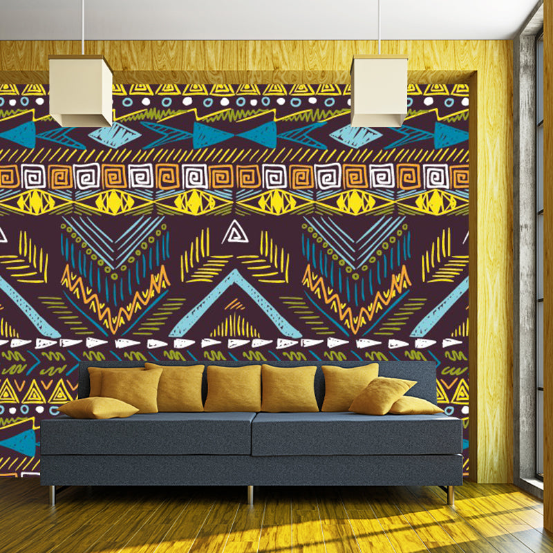 Bohemia Chevron Murals Wallpaper Yellow-Blue Stain Resistant Wall Decor for Home