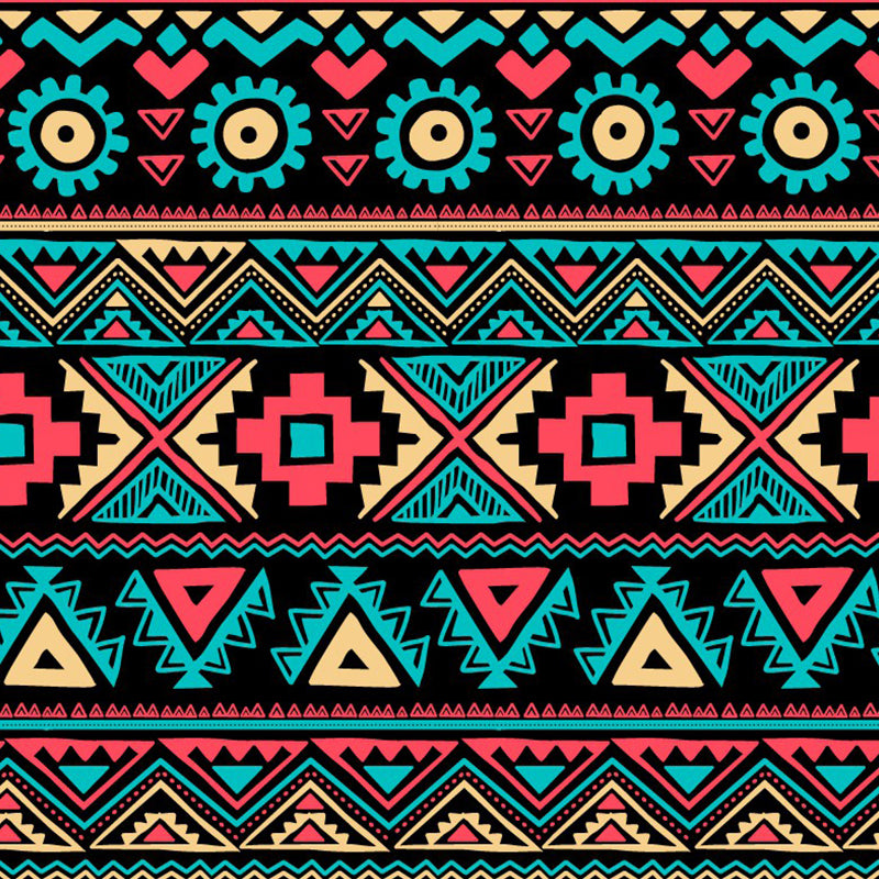 Boho-Chic Seamless Pattern Murals Red-Yellow-Green Bedroom Wall Covering, Custom Print