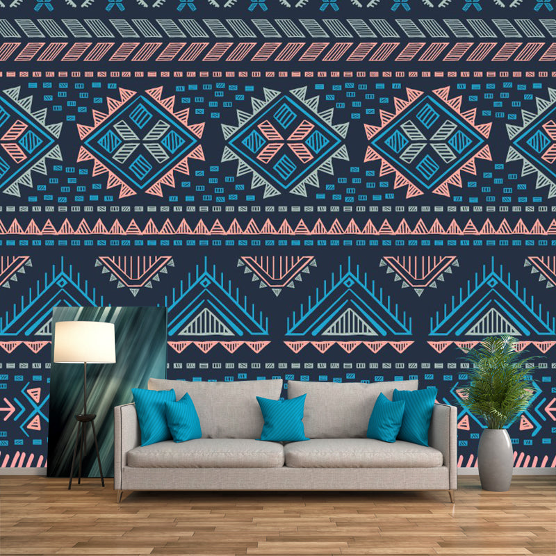 Boho Geometric Wallpaper Murals for Living Room Custom Wall Decor in Blue-Orange