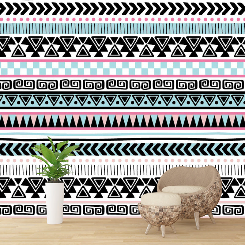 Pink-Blue Seamless Pattern Murals Geometry Boho Stain-Proof Wall Art for Living Room