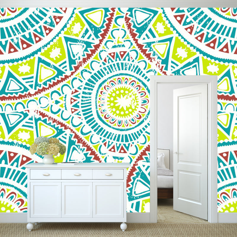 Symmetrical Geometric Mural Decal Bohemian Smooth Wall Covering in Red-Blue-Green