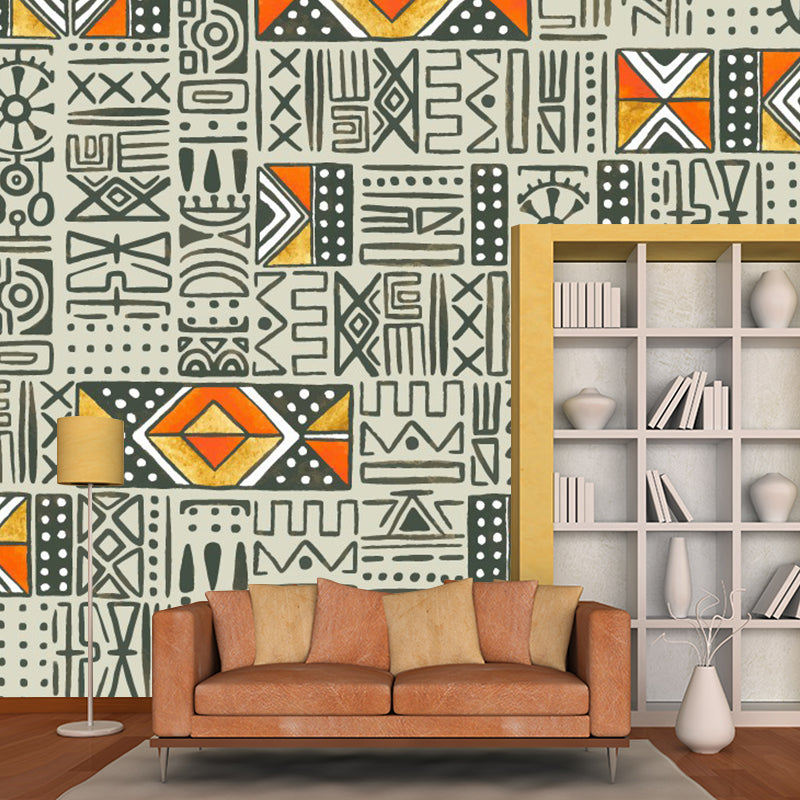 Large Geometric Wall Murals Orange-Grey Non-Woven Wall Art, Waterproof, Custom Print