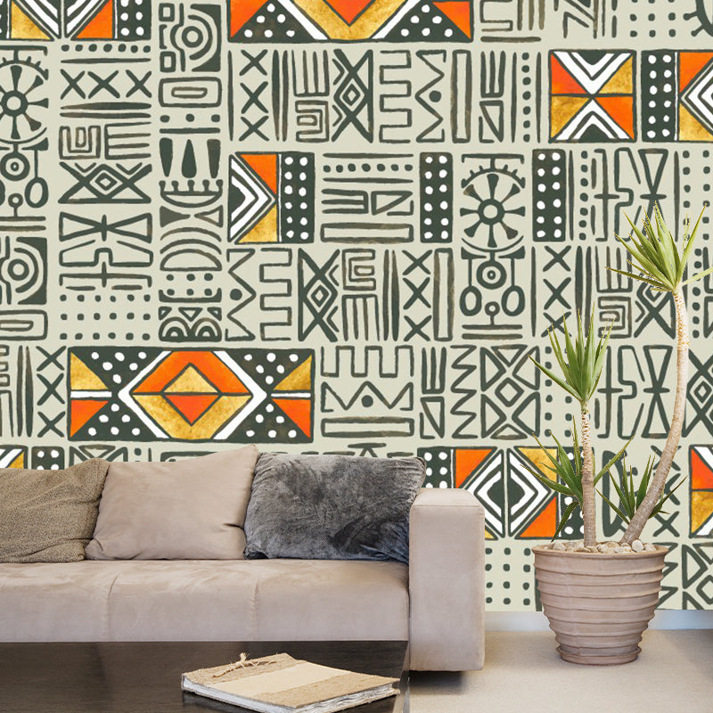 Large Geometric Wall Murals Orange-Grey Non-Woven Wall Art, Waterproof, Custom Print