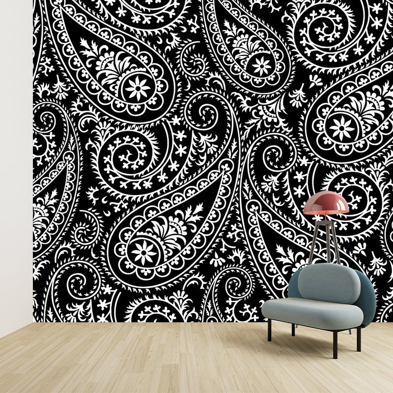 Black-White Bohemian Wallpaper Mural Full Size Butterflies Wall Covering for Living Room