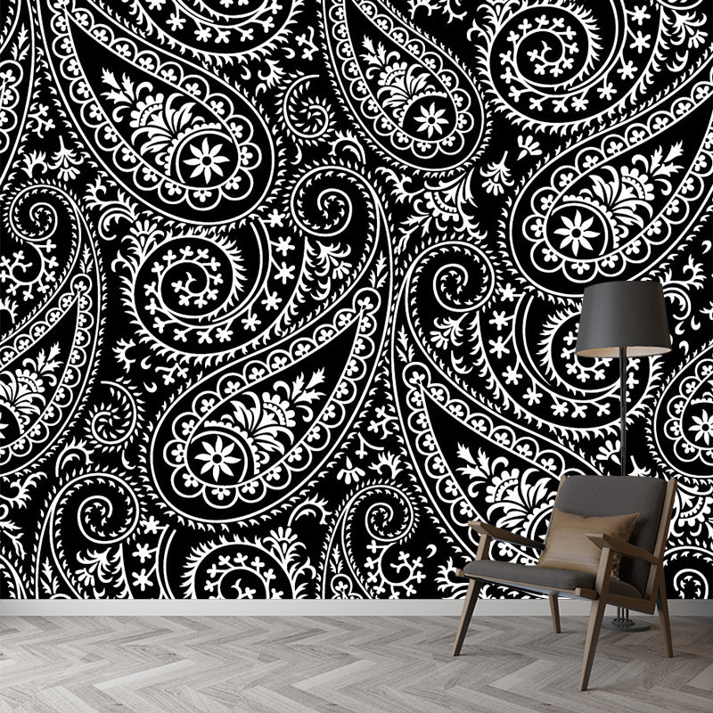 Black-White Bohemian Wallpaper Mural Full Size Butterflies Wall Covering for Living Room