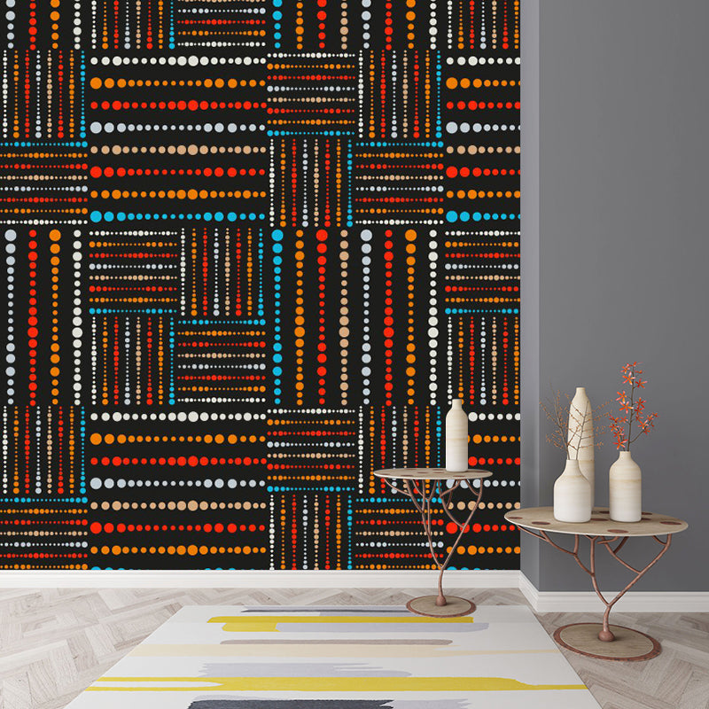 Boho Beaded Check Mural Wallpaper Orange-Blue Stain Resistant Wall Decor for Home