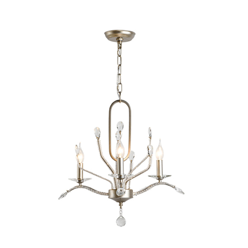 Gebogen arm eetkamer plafondlamp traditionele kristallen ballen 3 hoofden zilveren kroonluchter
