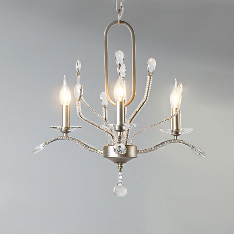 Gebogen arm eetkamer plafondlamp traditionele kristallen ballen 3 hoofden zilveren kroonluchter