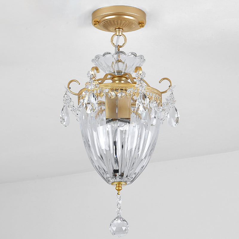 Crystal Draping Clear Ceiling Mounted Light Lantern 1 Bulb Modern Semi-Flush Mount Light