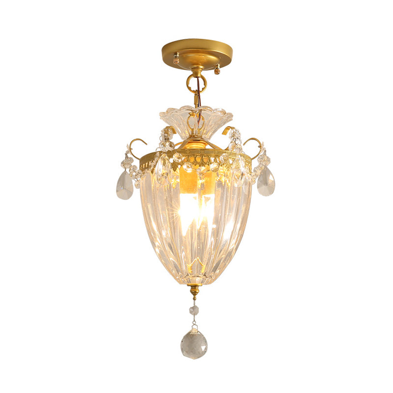 Crystal Draping Clear Ceiling Mounted Light Lantern 1 Bulb Modern Semi-Flush Mount Light