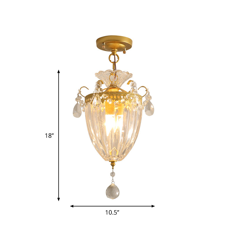 Crystal Draping Clear Ceiling Mounted Light Lantern 1 Bulb Modern Semi-Flush Mount Light